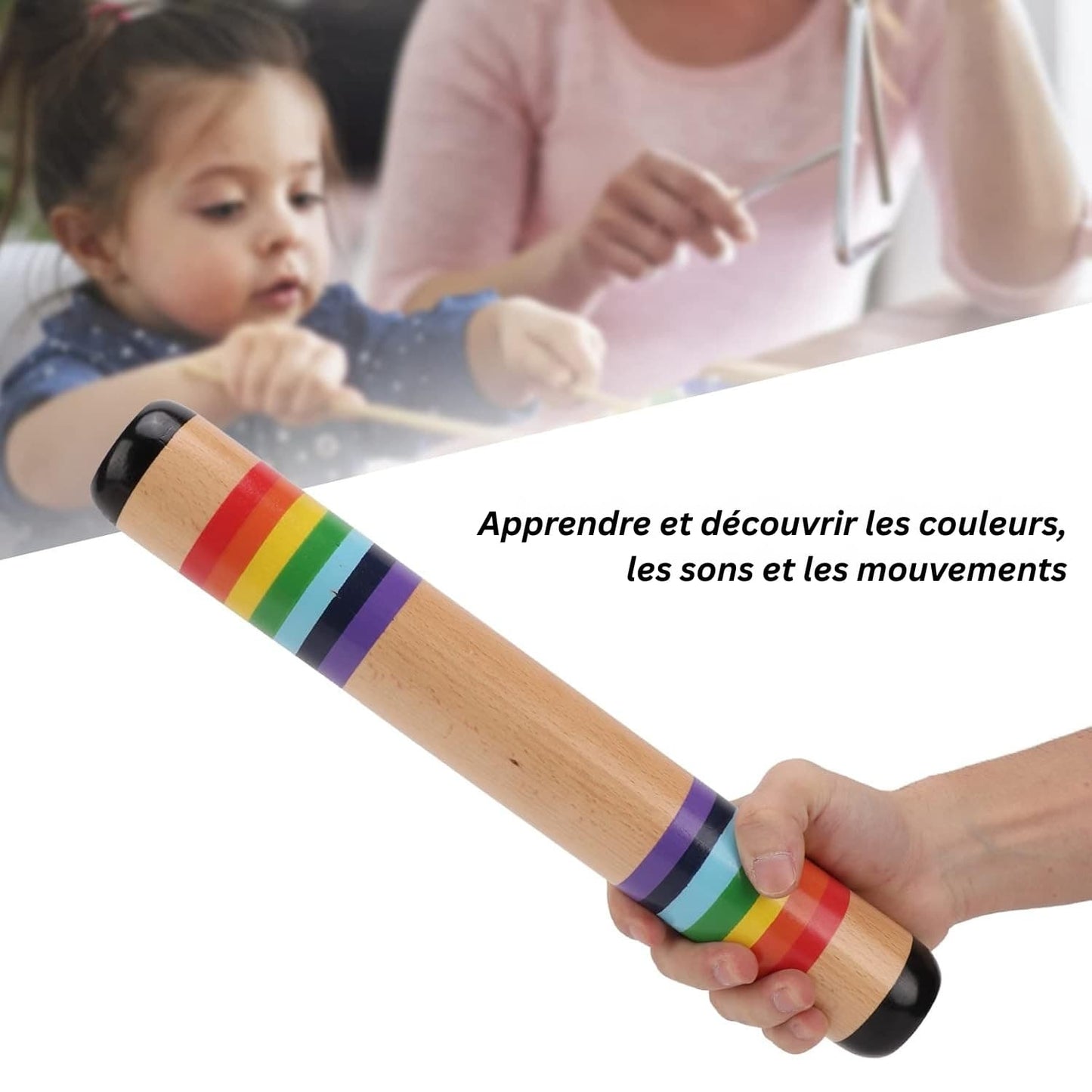 Bâton de pluie en bois pour bébé - Grand modèle