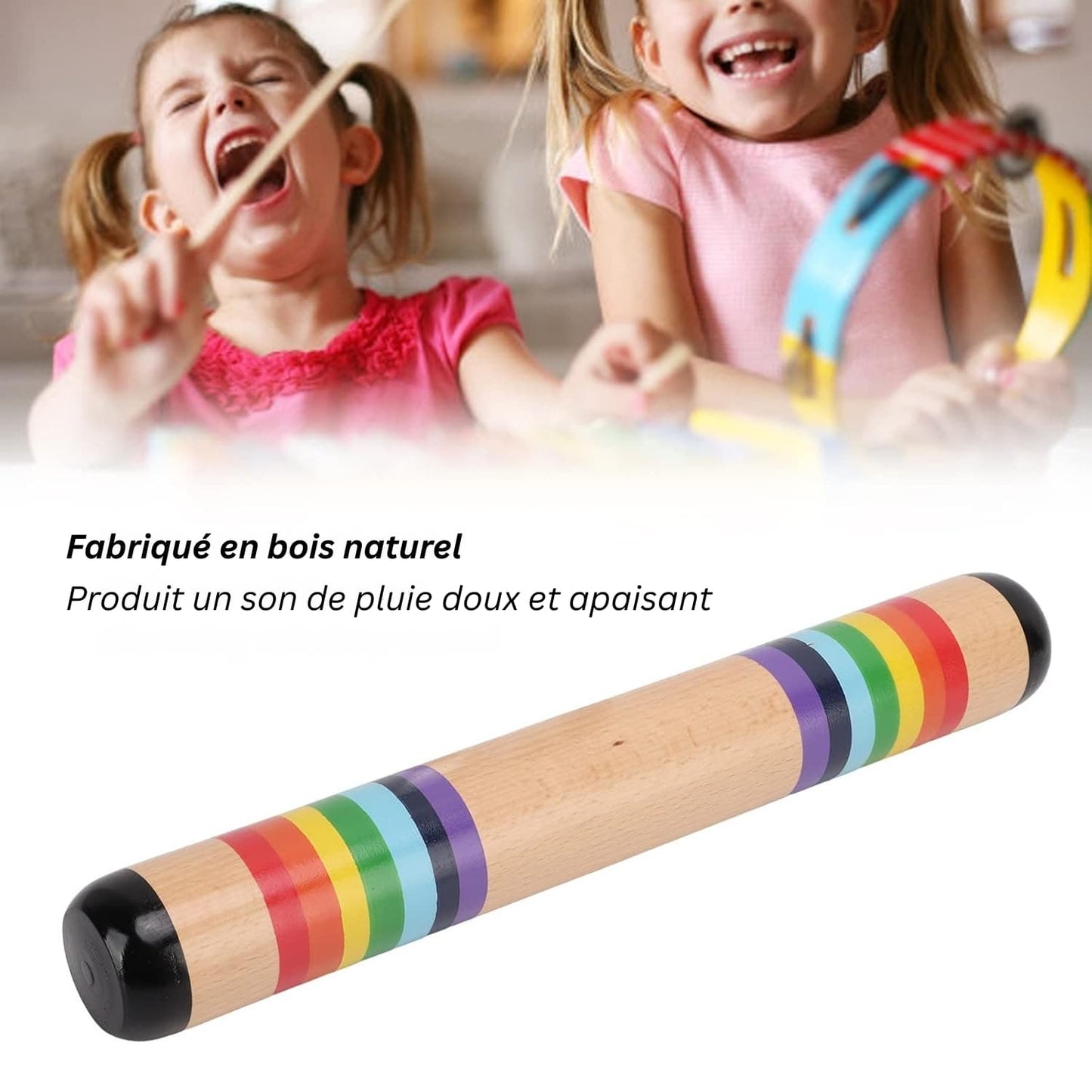 Bâton de pluie en bois pour bébé - Grand modèle