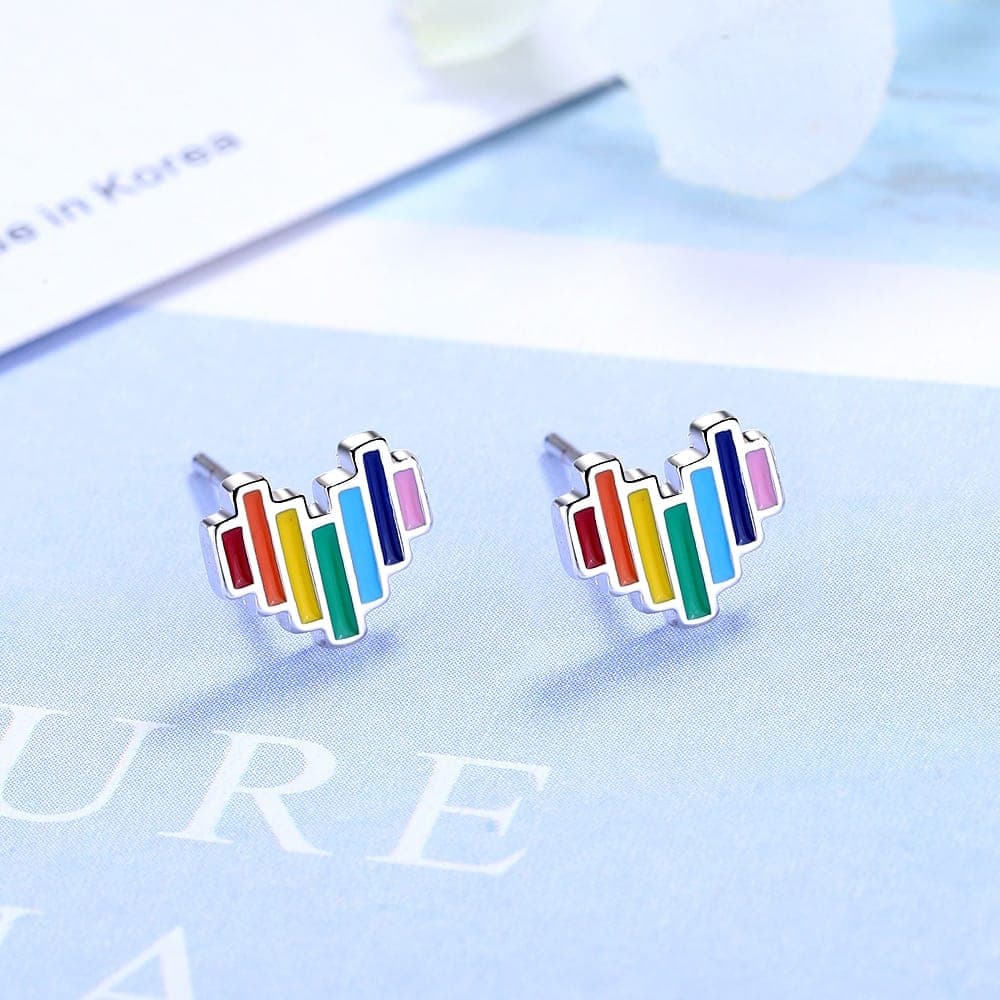 Boucles d’oreilles mignonnes en forme de cœurs arc-en-ciel pour fillette