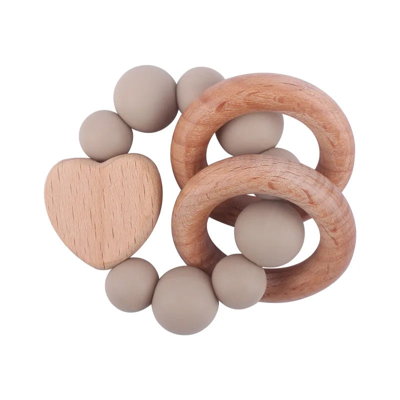 Hochet Montessori en bois pour bébés - Coeur