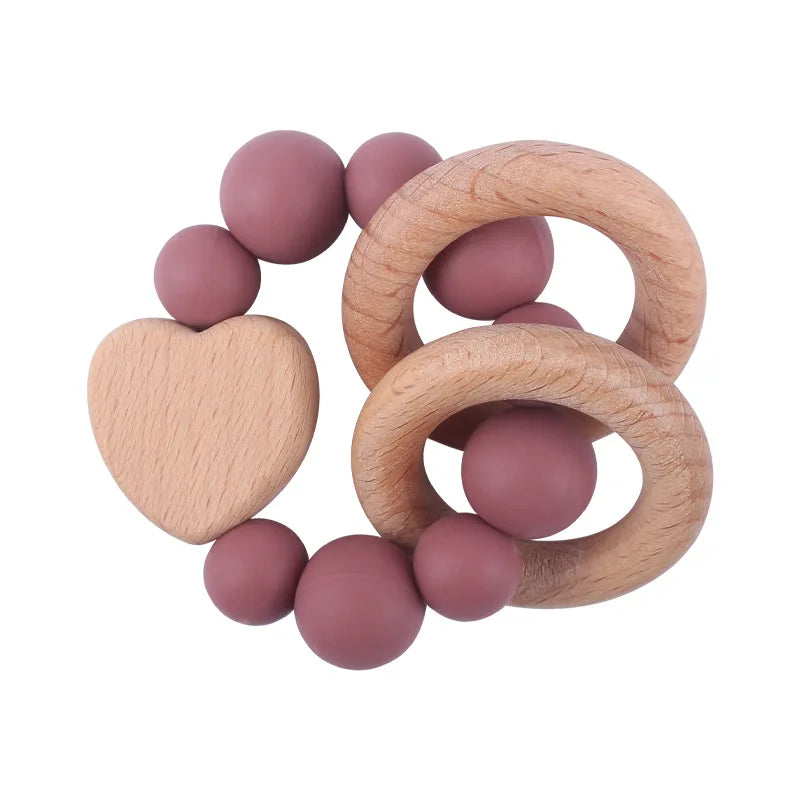 Hochet Montessori en bois pour bébés - Coeur