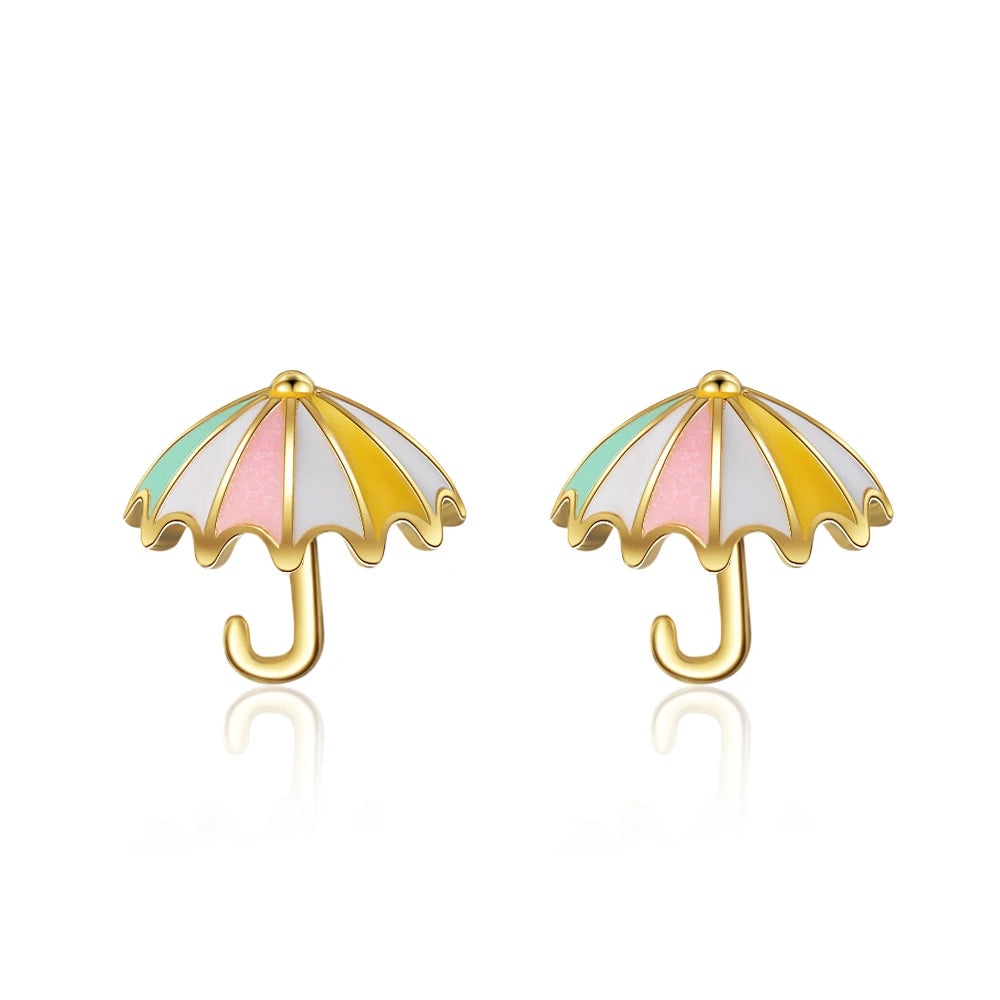 Boucles d’oreilles parapluie doré pour petite fille