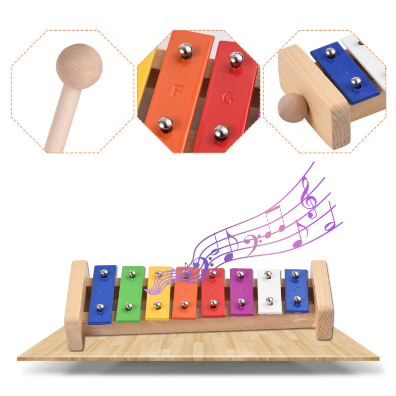 Xylophone en bois et touches colorées