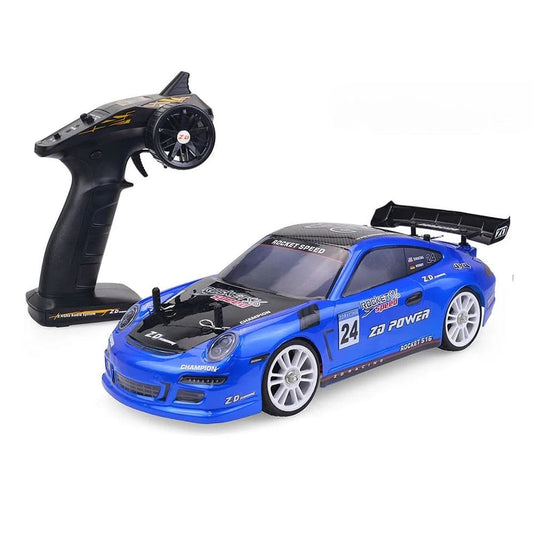 Voiture télécommandée Porsche bleu à haute vitesse