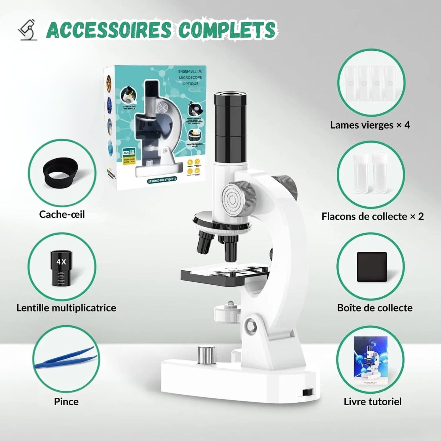 Microscope éducatif HD 100 à 4800x pour enfant
