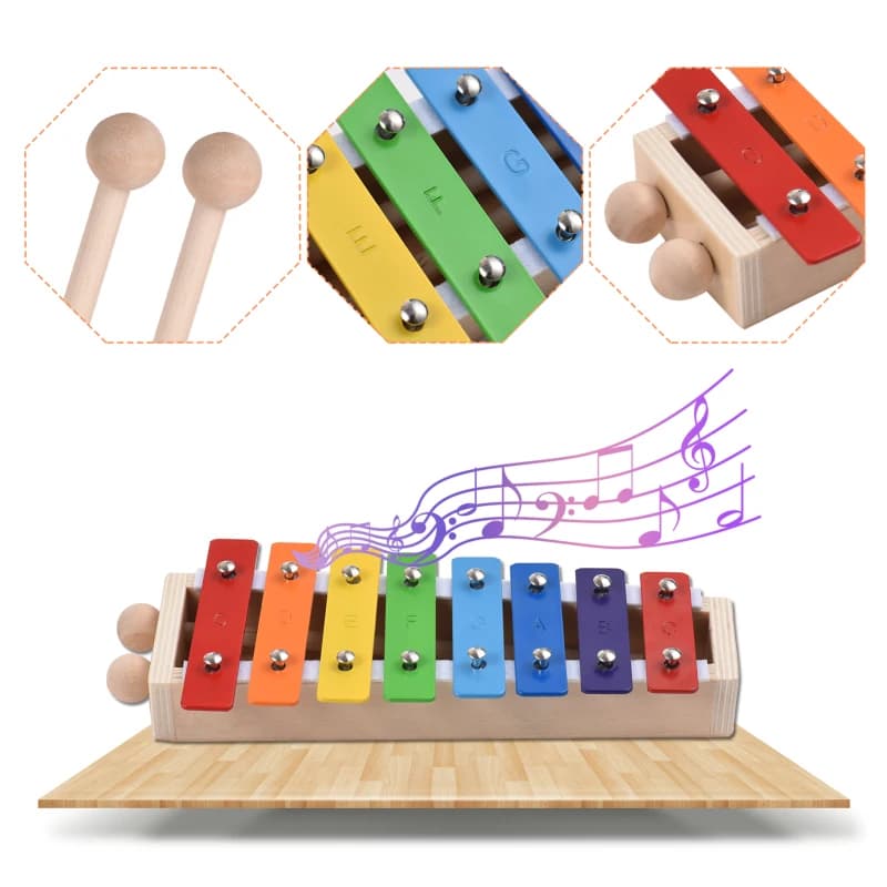 Xylophone en bois et touches colorées