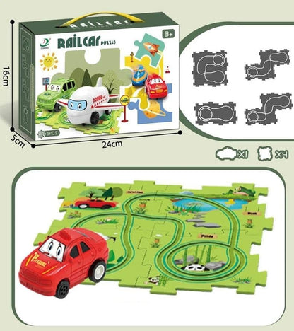 Tapis de jeu en puzzle avec circuit de course à thème pour enfant