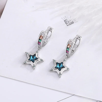 Boucle d’oreilles à motif étoile bleu cristal et strass