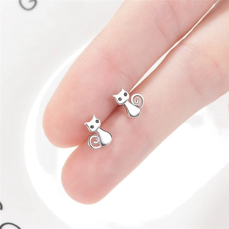 Boucles d’oreilles chat argenté pour petites filles