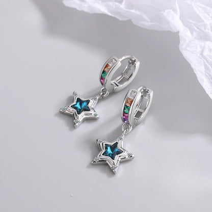 Boucle d’oreilles à motif étoile bleu cristal et strass