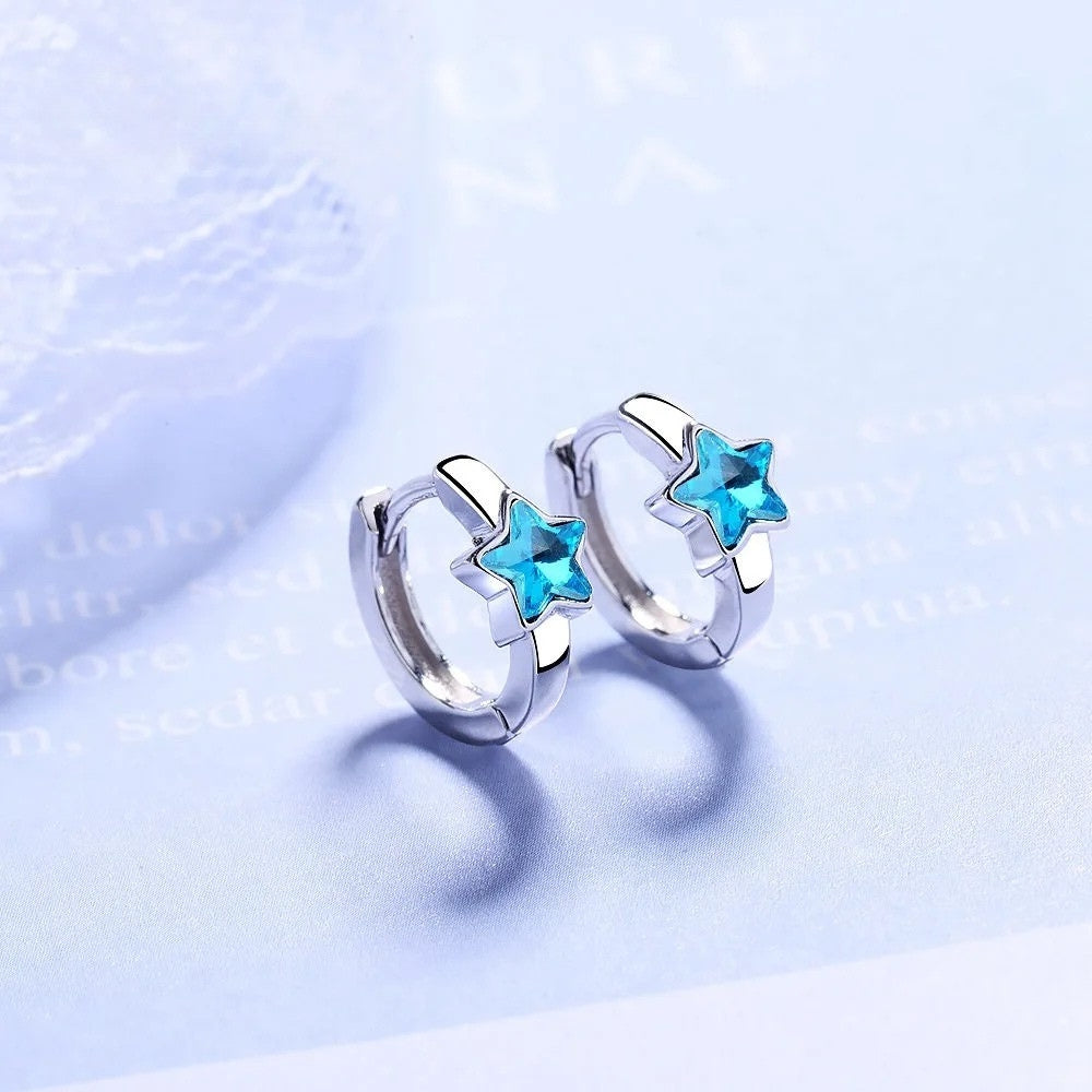 Boucle d’oreilles à motif étoile bleu cristal