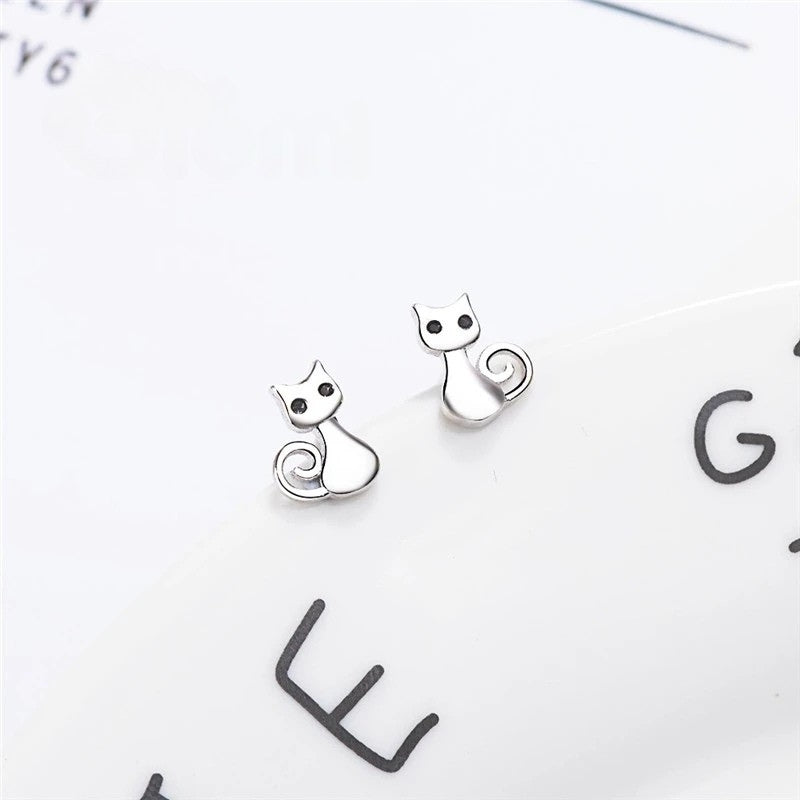 Boucles d’oreilles chat argenté pour petites filles
