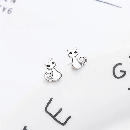 Boucles d’oreilles chat argenté pour petites filles