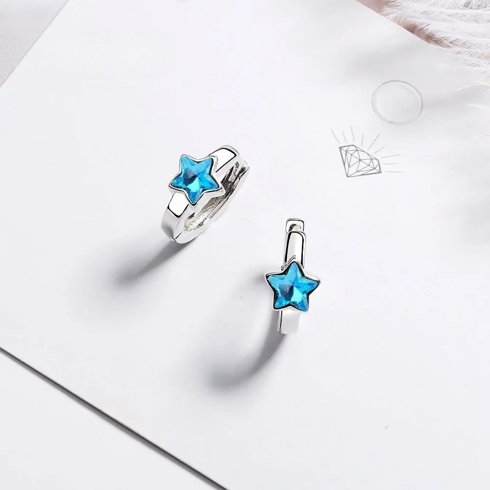 Boucle d’oreilles à motif étoile bleu cristal