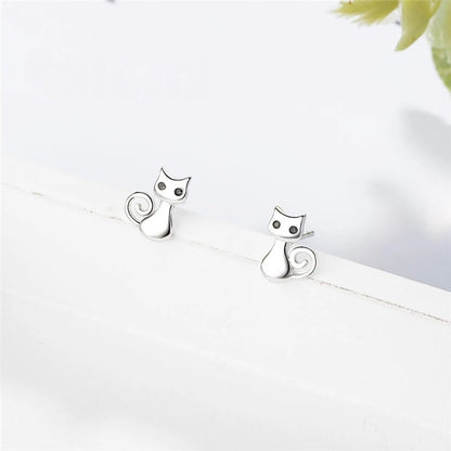 Boucles d’oreilles chat argenté pour petites filles
