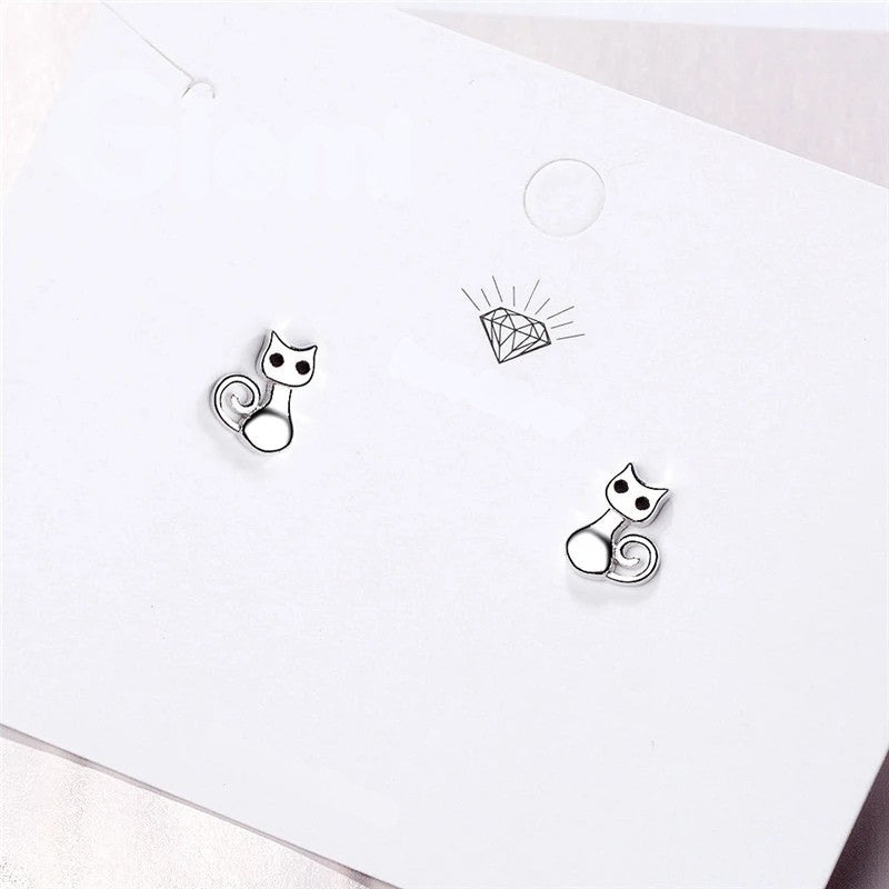 Boucles d’oreilles chat argenté pour petites filles