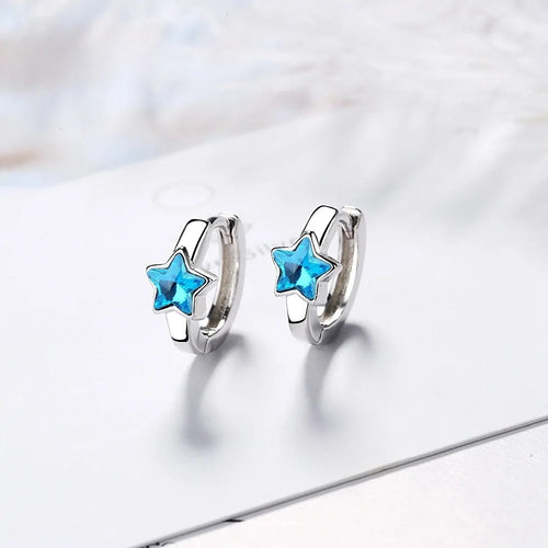 Boucle d’oreilles à motif étoile bleu cristal