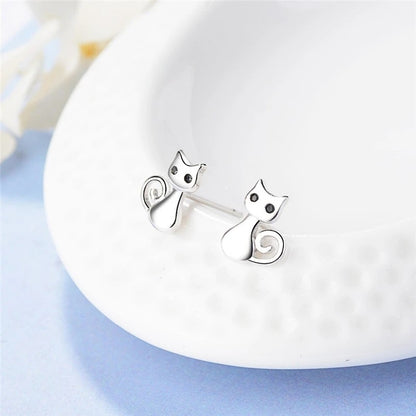 Boucles d’oreilles chat argenté pour petites filles
