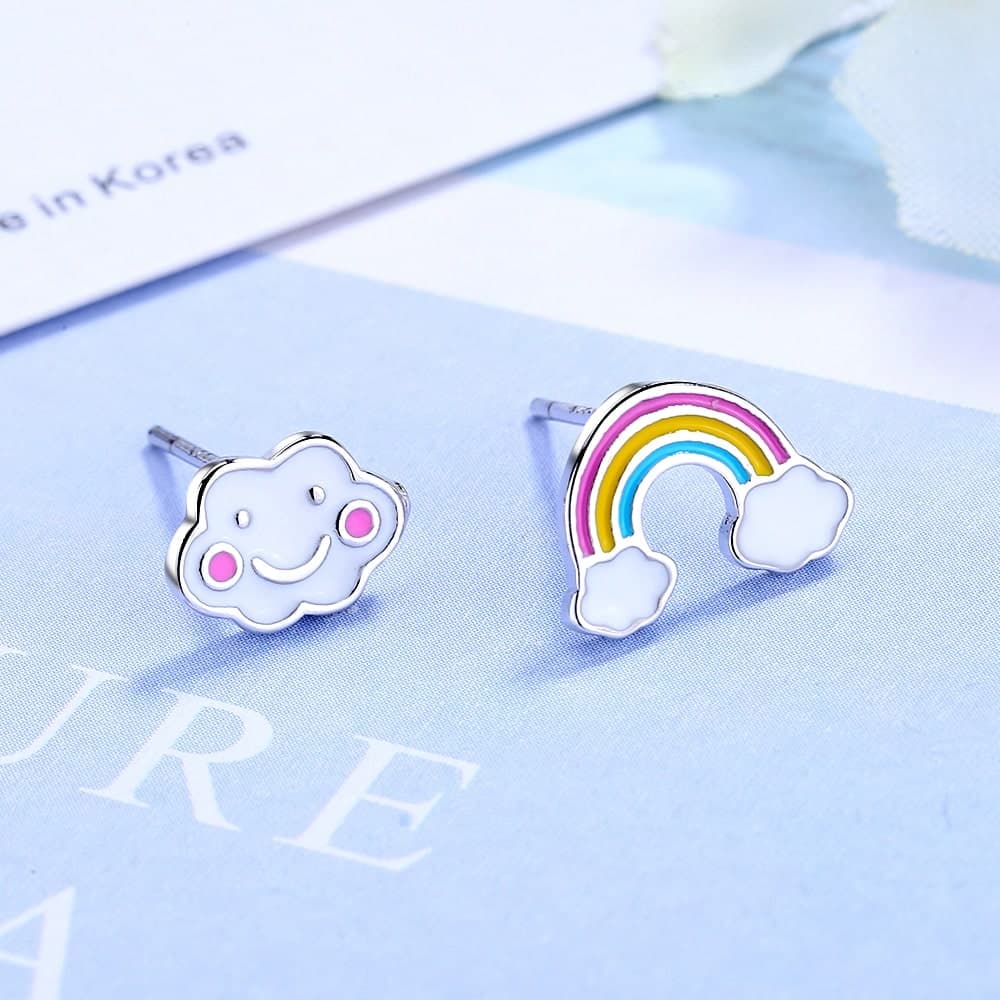 Boucles d’oreilles nuage et arc en ciel pour enfant