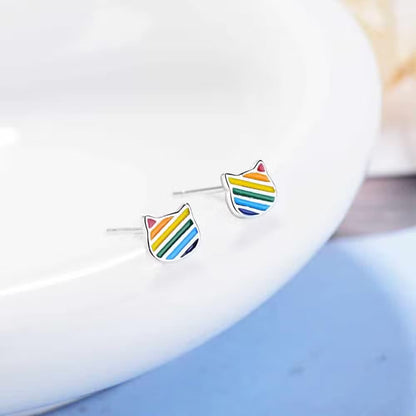 Boucles d’oreilles en forme de chat arc en ciel pour fillette