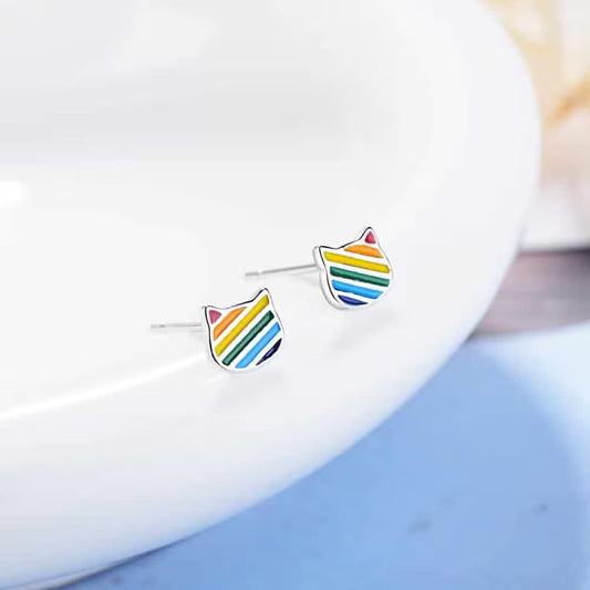 Boucles d’oreilles en forme de chat arc en ciel pour fillette