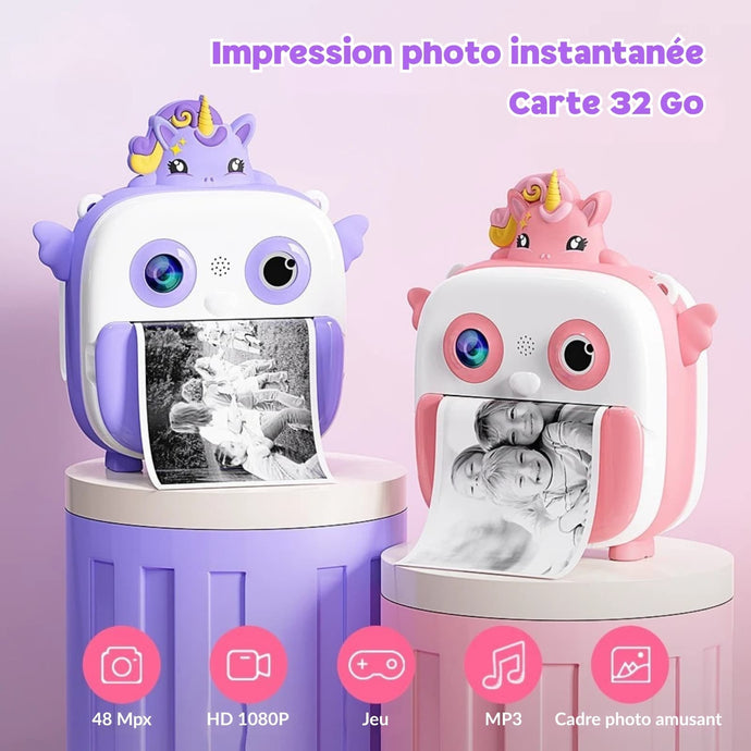Appareil photo instantané enfant 1080P avec impression et carte 32 Go