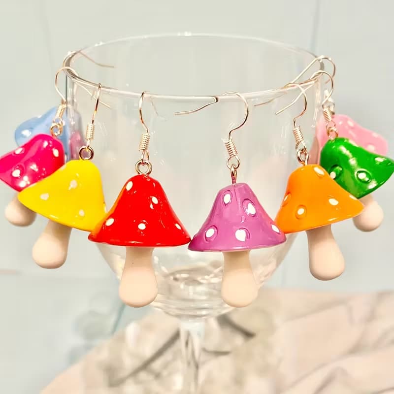 Boucle d’oreilles pendante en forme de champignon