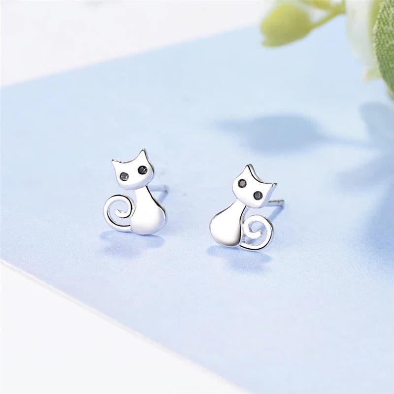 Boucles d’oreilles chat argenté pour petites filles