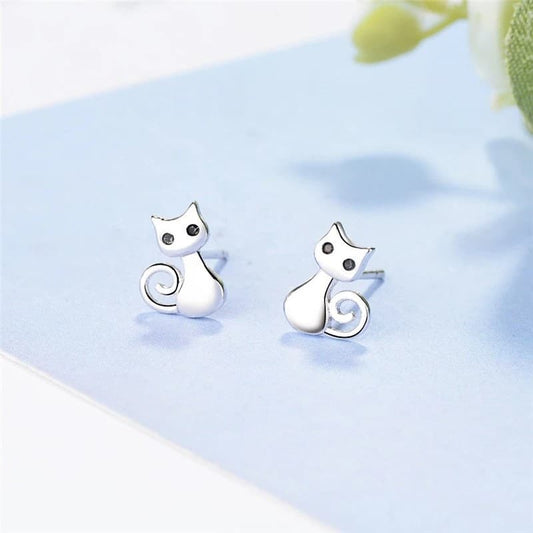 Boucles d’oreilles chat argenté pour petites filles