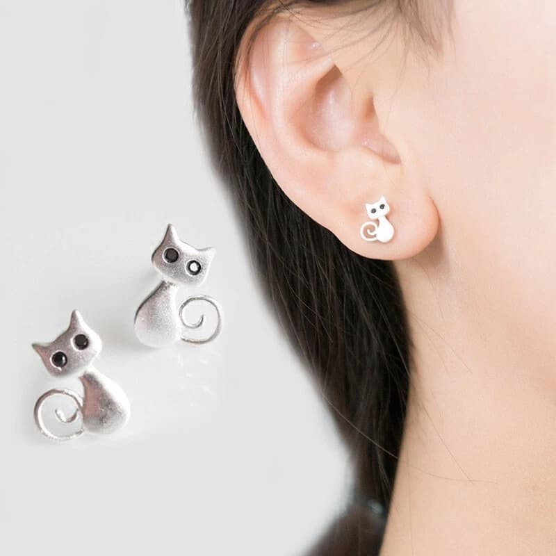 Boucles d’oreilles chat argenté pour petites filles
