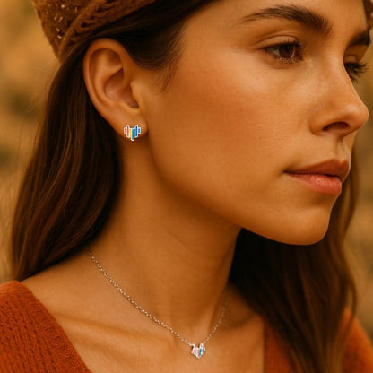 Boucles d’oreilles mignonnes en forme de cœurs arc-en-ciel pour fillette