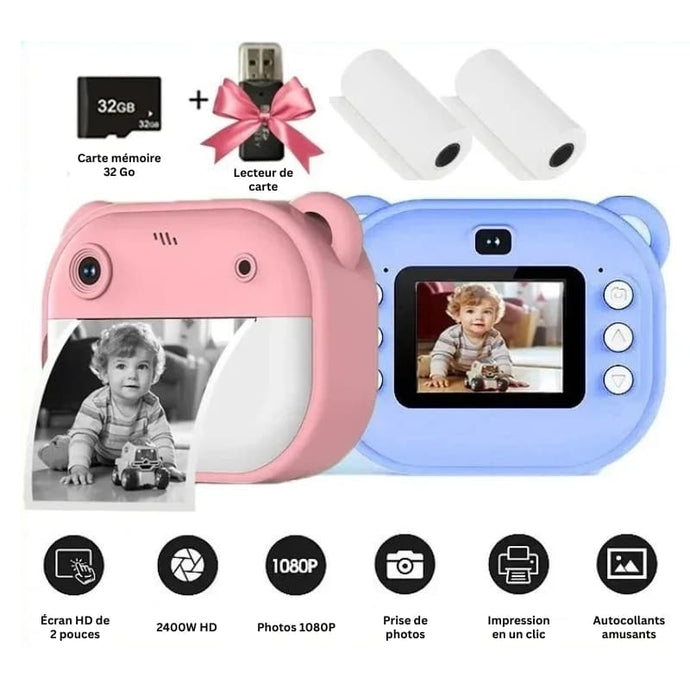 Appareil photo instantané enfant avec impression thermique et fonction vidéo dessin