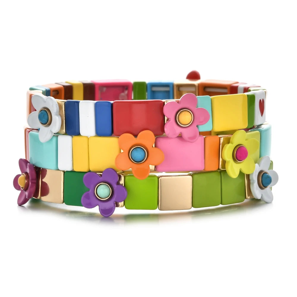 Bracelet coloré motif floral pour fille