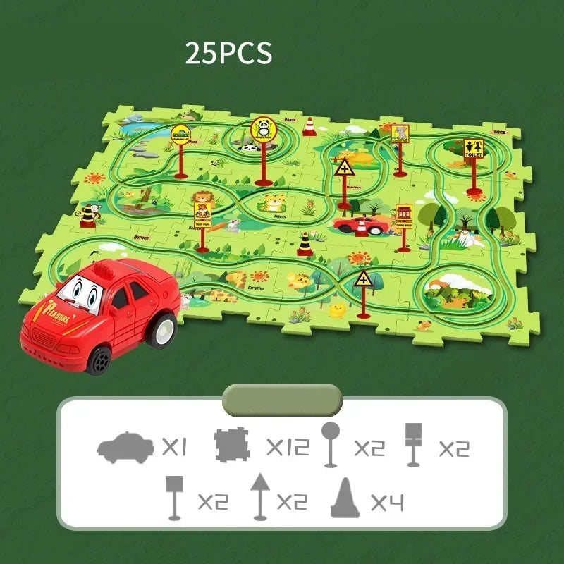 Tapis de jeu en puzzle avec circuit de course à thème pour enfant