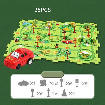 Tapis de jeu en puzzle avec circuit de course à thème pour enfant