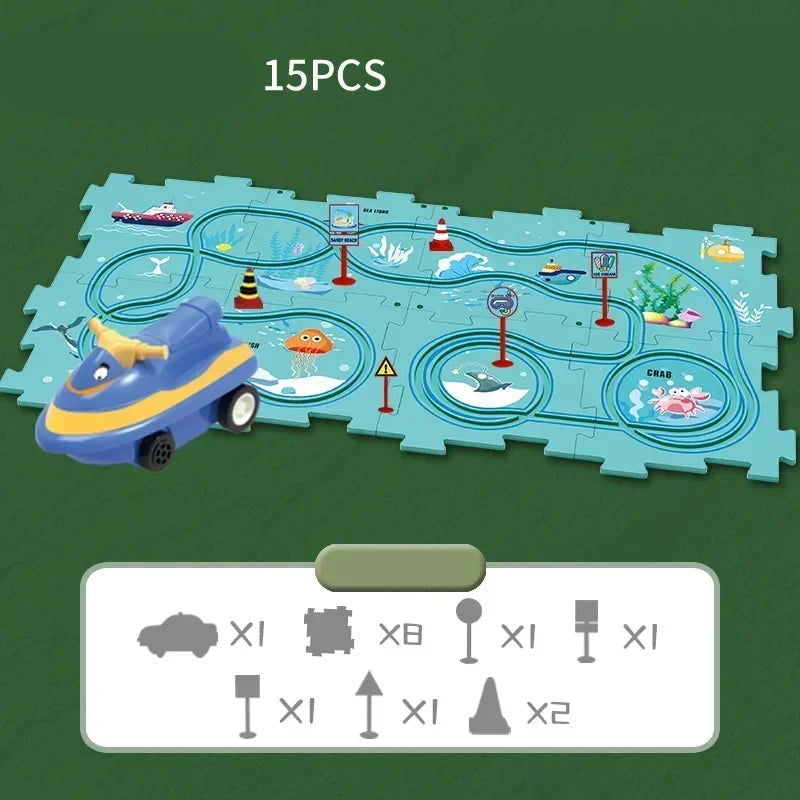 Tapis de jeu en puzzle avec circuit de course à thème pour enfant