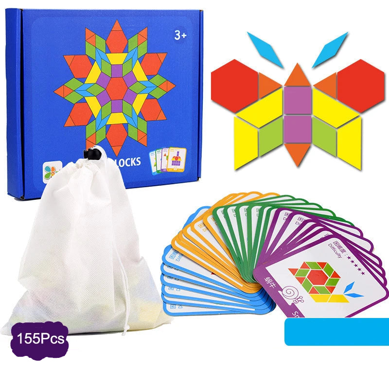 Jeux Montessori Puzzle en bois pour apprendre les formes pour enfants 155pcs