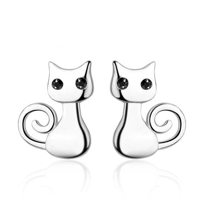 Boucles d’oreilles chat argenté pour petites filles