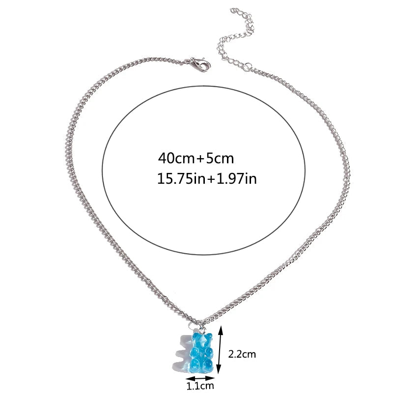 Collier en chaîne avec pendentif ours coloré