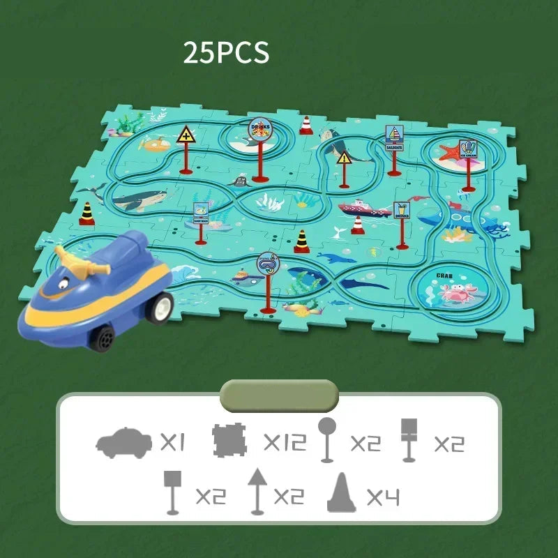 Tapis de jeu en puzzle avec circuit de course à thème pour enfant