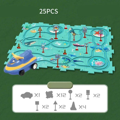 Tapis de jeu en puzzle avec circuit de course à thème pour enfant