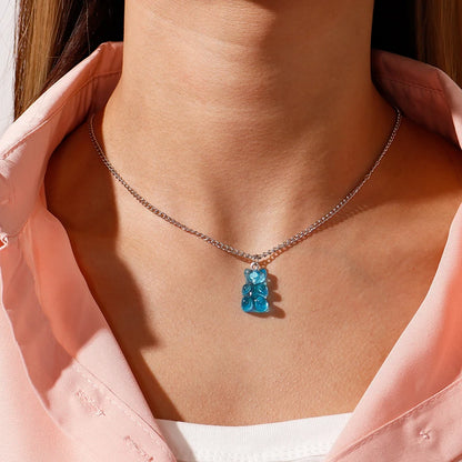 Collier en chaîne avec pendentif ours coloré
