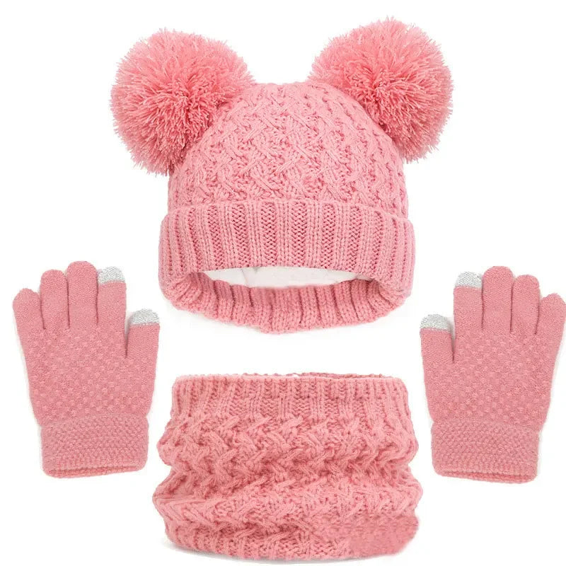 Pack spécial hiver pour fille : Bonnet + Écharpe + Paire de gants rose