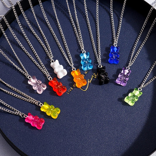 Collier en chaîne avec pendentif ours coloré