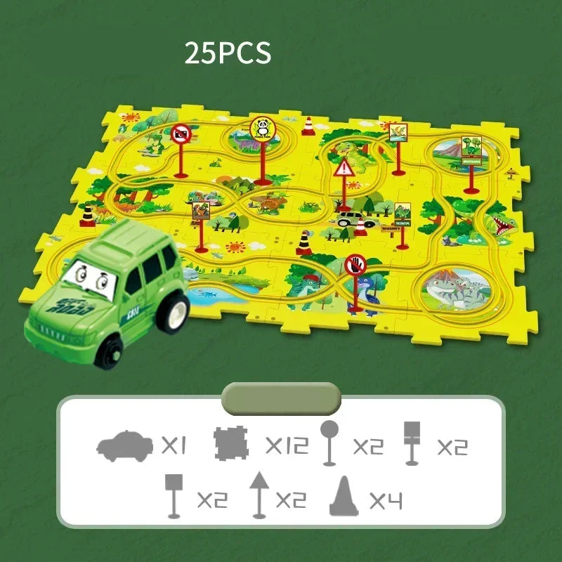 Tapis de jeu en puzzle avec circuit de course à thème pour enfant