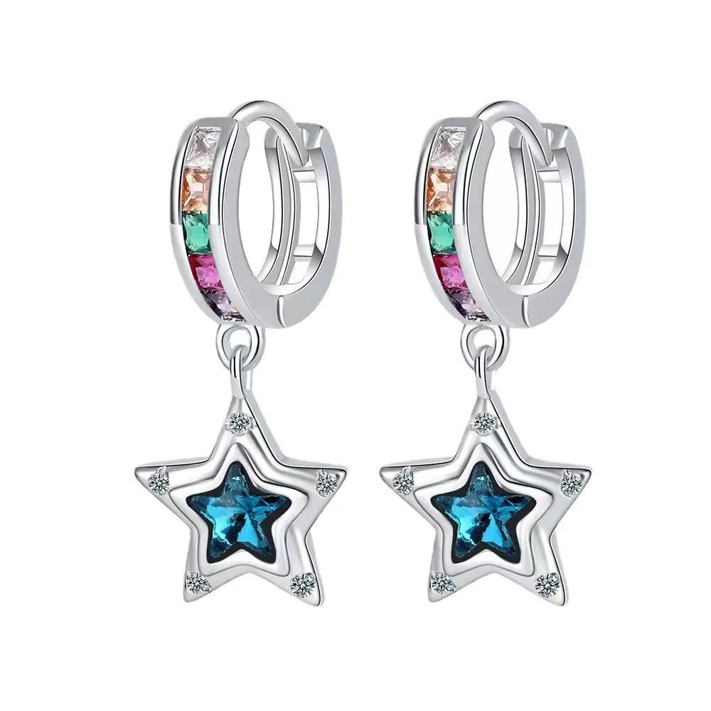 Boucle d’oreilles à motif étoile bleu cristal et strass