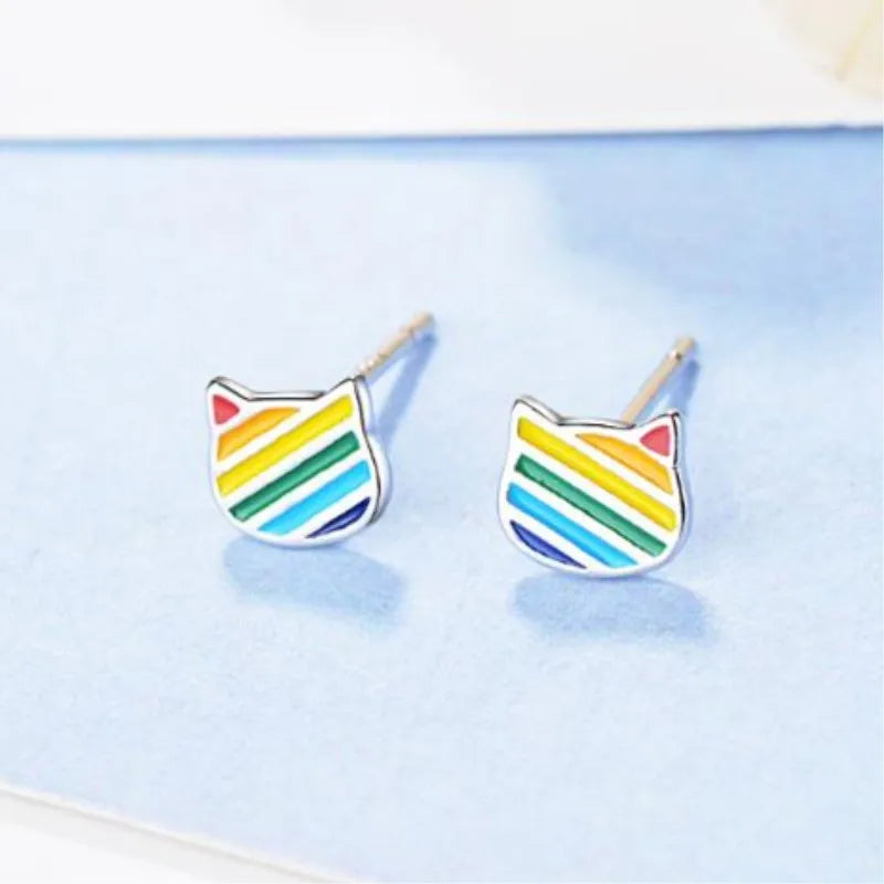 Boucles d’oreilles en forme de chat arc en ciel pour fillette