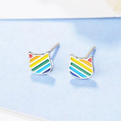 Boucles d’oreilles en forme de chat arc en ciel pour fillette