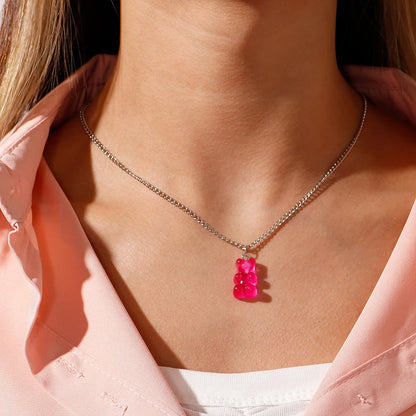 Collier en chaîne avec pendentif ours coloré