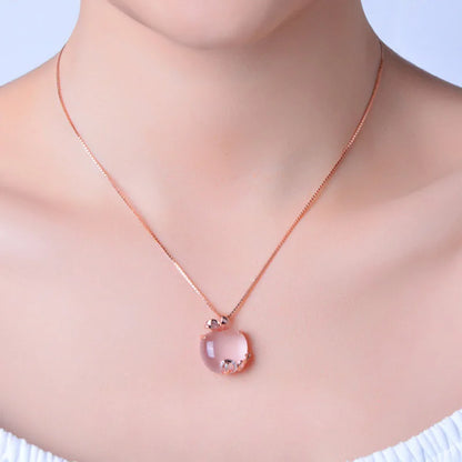 Collier ras du cou forme pomme en quartz rose
